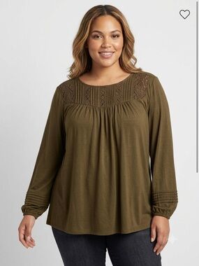 Lane Bryant Crochet Yoke Boho Blouse Brown 18/20